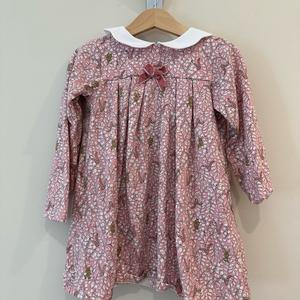 Trotter London Pink Floral Long Sleeve Dress with White Collar size 4T